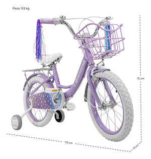 Bicicleta Infantil Morada Niña Rodada 16 Con Canasta Color Morado