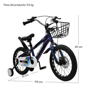 Bicicleta Infantil Niños Azul Rodada 16 Ruedas Entrenamiento Azul Cromo