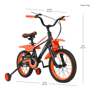 Bicicleta Infantil Naranja R16 Niño Llantas Entrenadoras