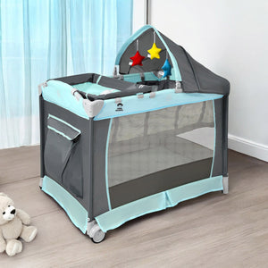 Cuna Corral Bebes Plegable Cambiador Removible Ruedas Juegos Color Azul