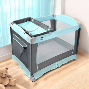 Cuna Corral Bebes Plegable Cambiador Removible Ruedas Juegos Color Azul