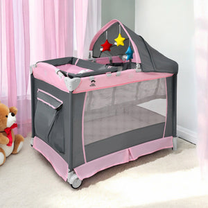 Cuna Corral Bebes Plegable Cambiador Removible Ruedas Juegos Rosa