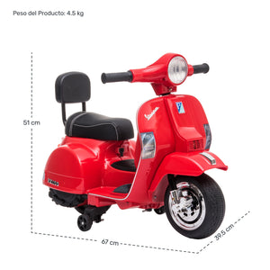 Moto Vespa Eléctrica Montable Niña Ajustable Clásica Rojo 6v