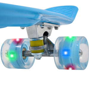 Mini Patineta Tipo Penny 21 Pulgadas 55 Cm Color Azul con Luces Led