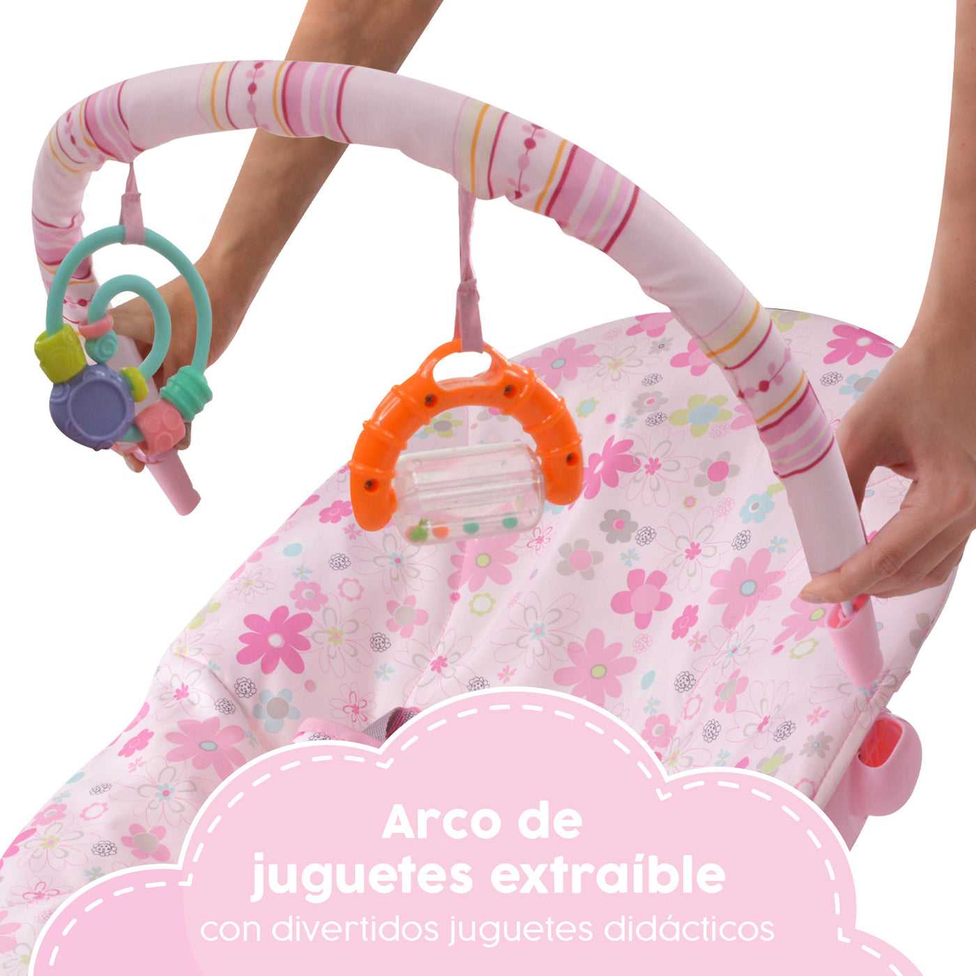 Bouncer Rosa Silla Mecedora para bebé Vibradora Bebe Con Juguetes